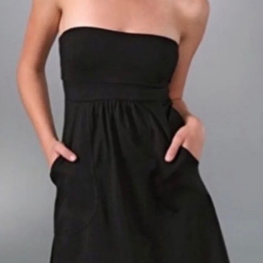 Susana Monaco Womens Black Strapless A-Line Dress Stretch Knit Pockets, Size S